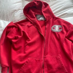Oversized red Champion hoodie